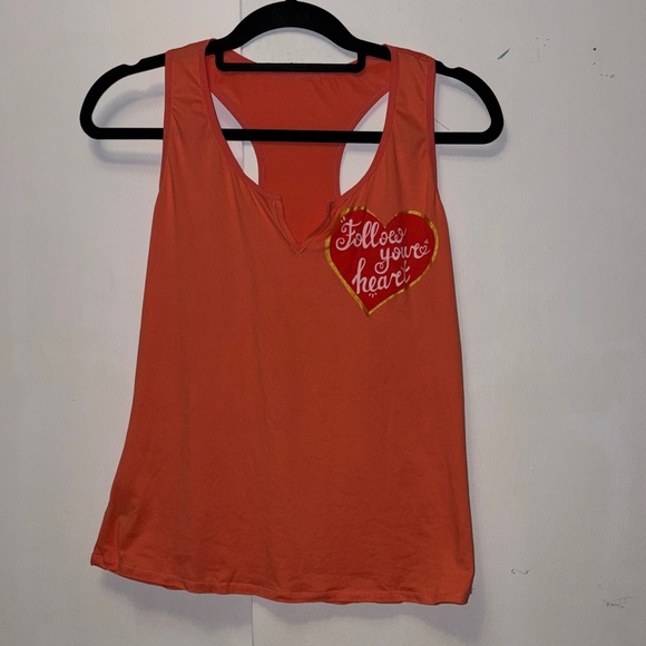 Tops - Vibrant Orange Tank Top with Heart Detail
